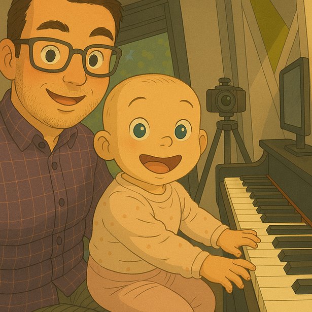 Padre tocando el piano con su hija Maia